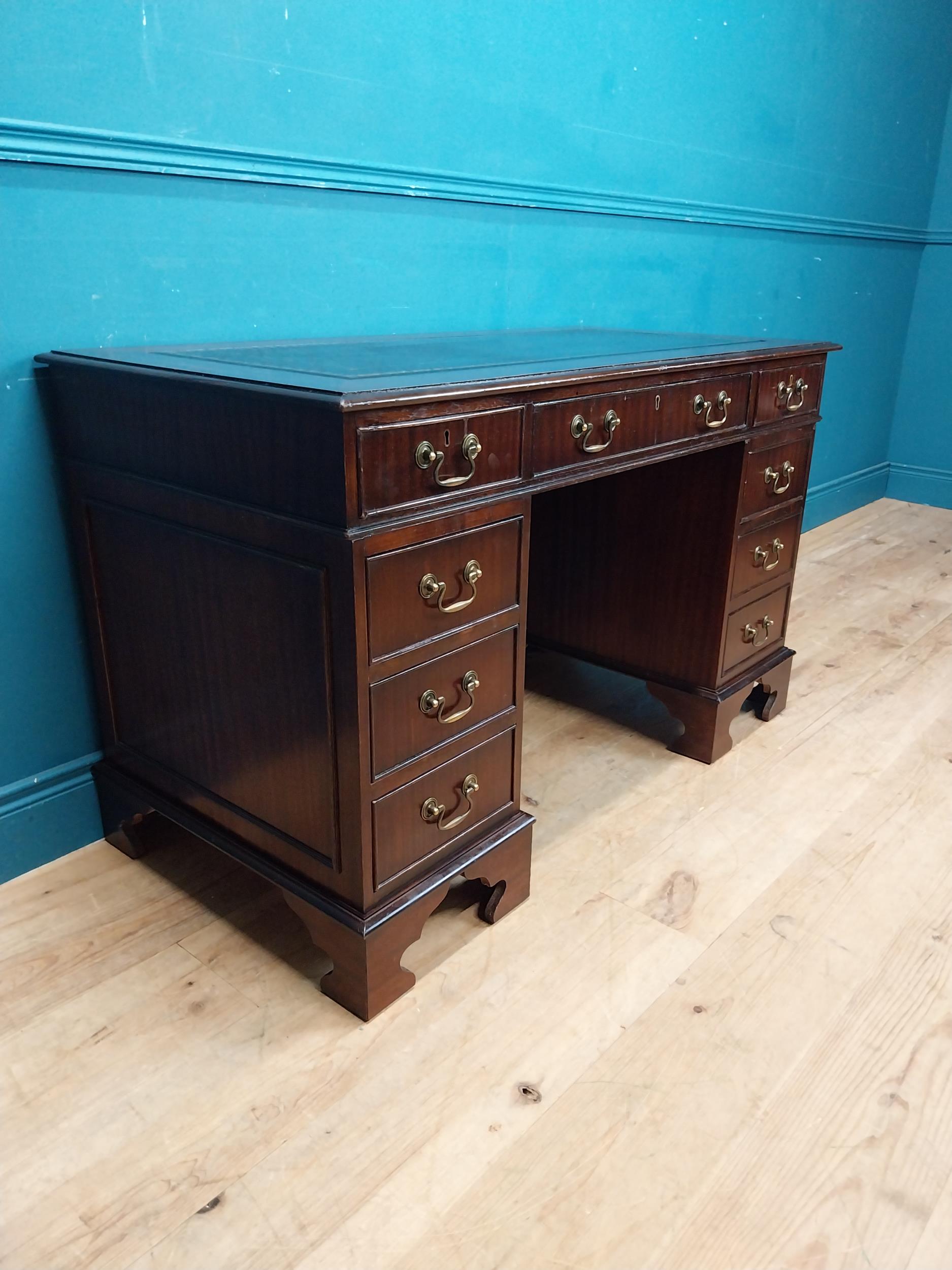 Mahogany pedestal desk with tooled leather top and eight short drawers and single drawer in frieze - Image 5 of 6