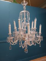 Irish cut crystal ten branch chandelier. {120 cm H x 70 cm Dia.}.