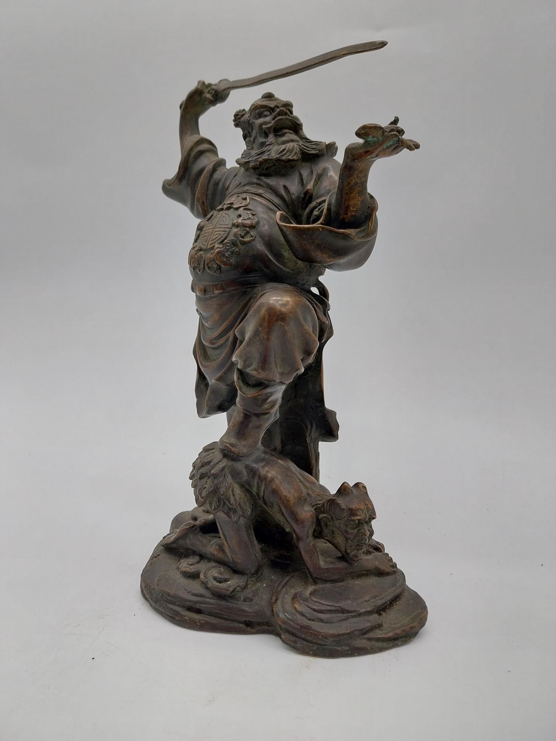 Bronze model of Oriental warrior. {26 cm H x 19 cm W x 12 cm D}. - Image 4 of 7