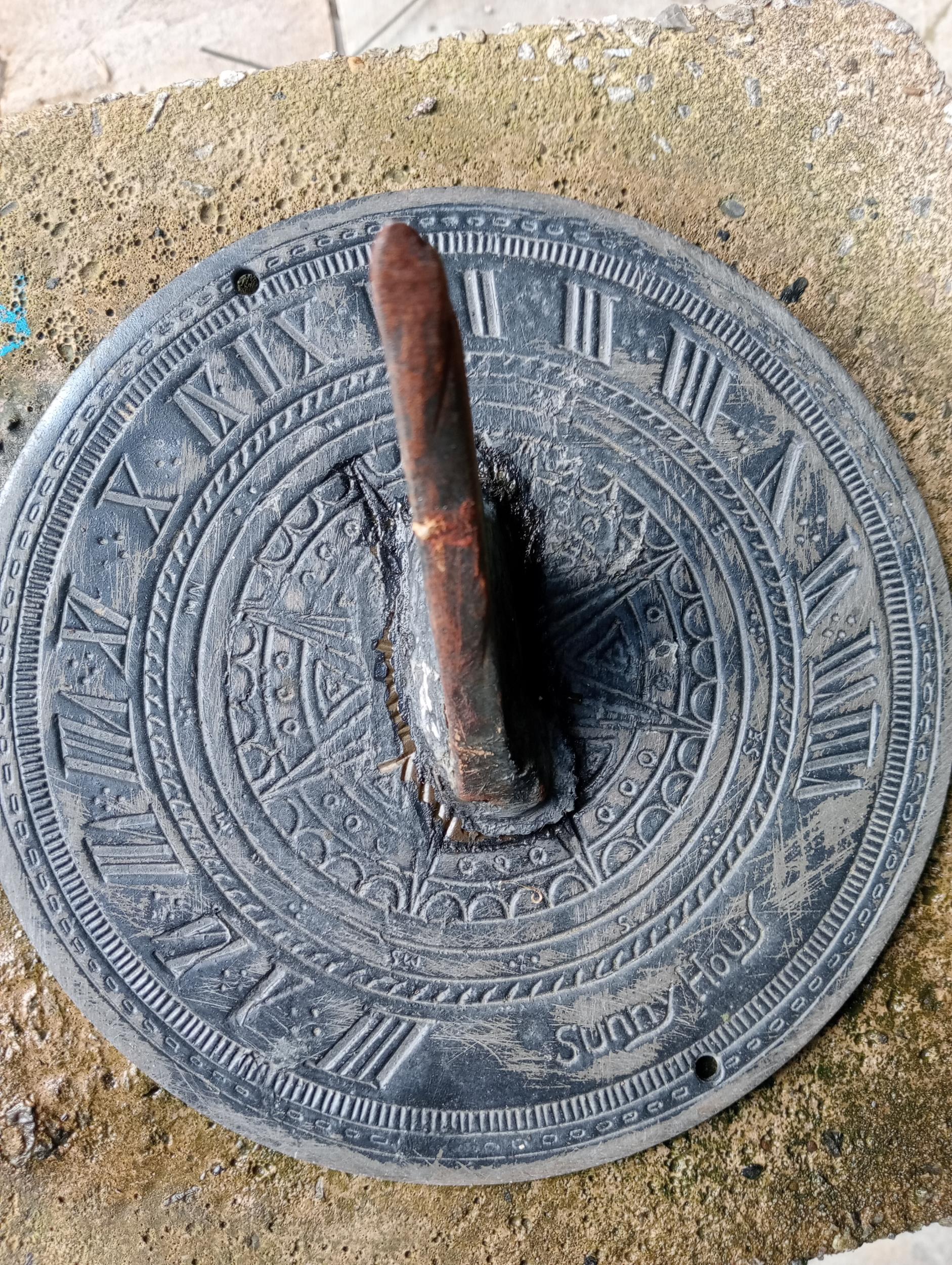 Sundial on composition stone pedestal {H 80cm x 35 x 35 }. - Image 3 of 3