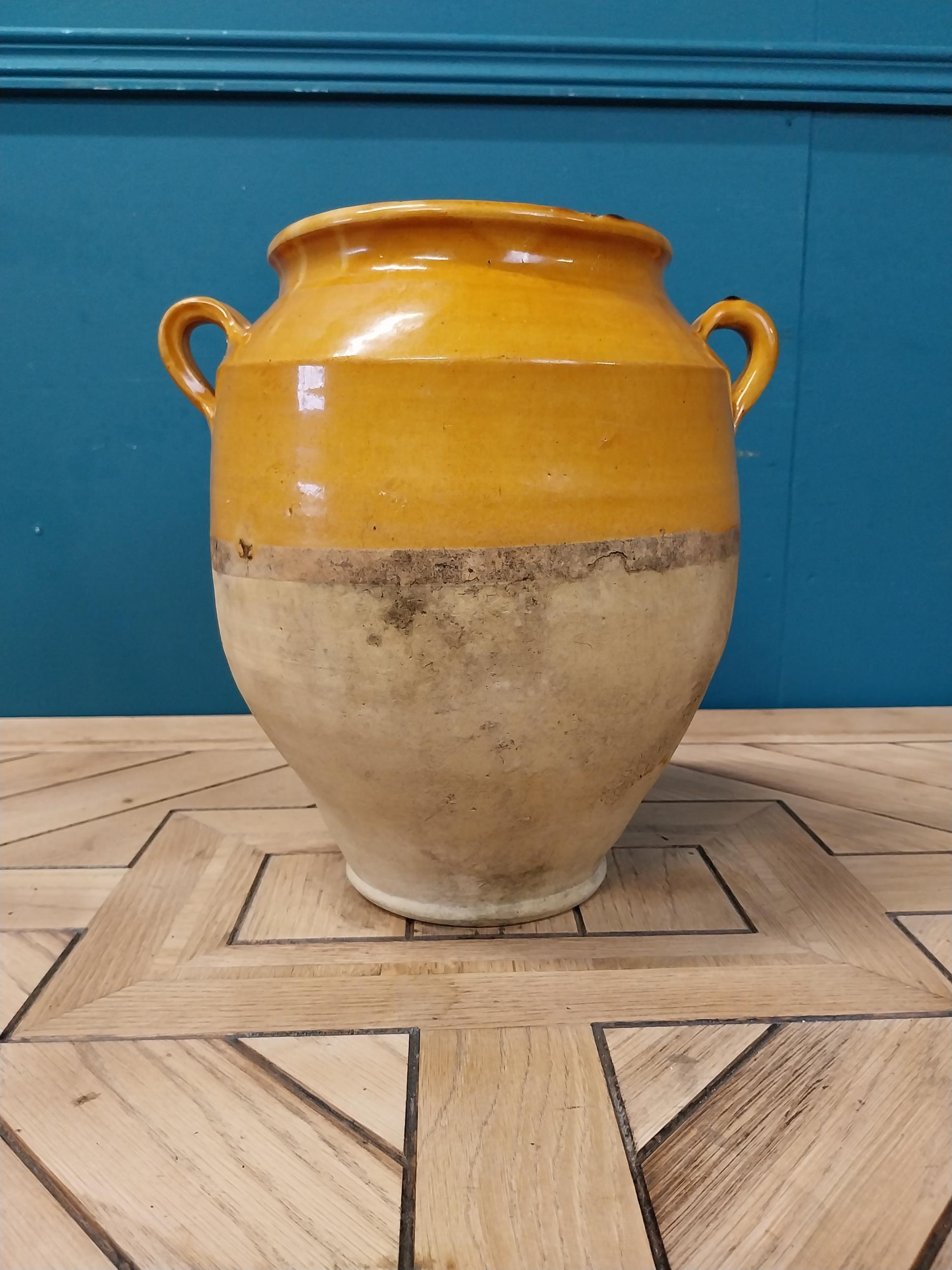 19th C. French glazed terracotta confit pot {30 cm H x 30 cm Dia.}. - Image 2 of 5