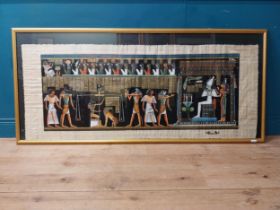 Egyptian Papyrus paper art mounted in gilt frame {80 cm H x 175 cm W}.