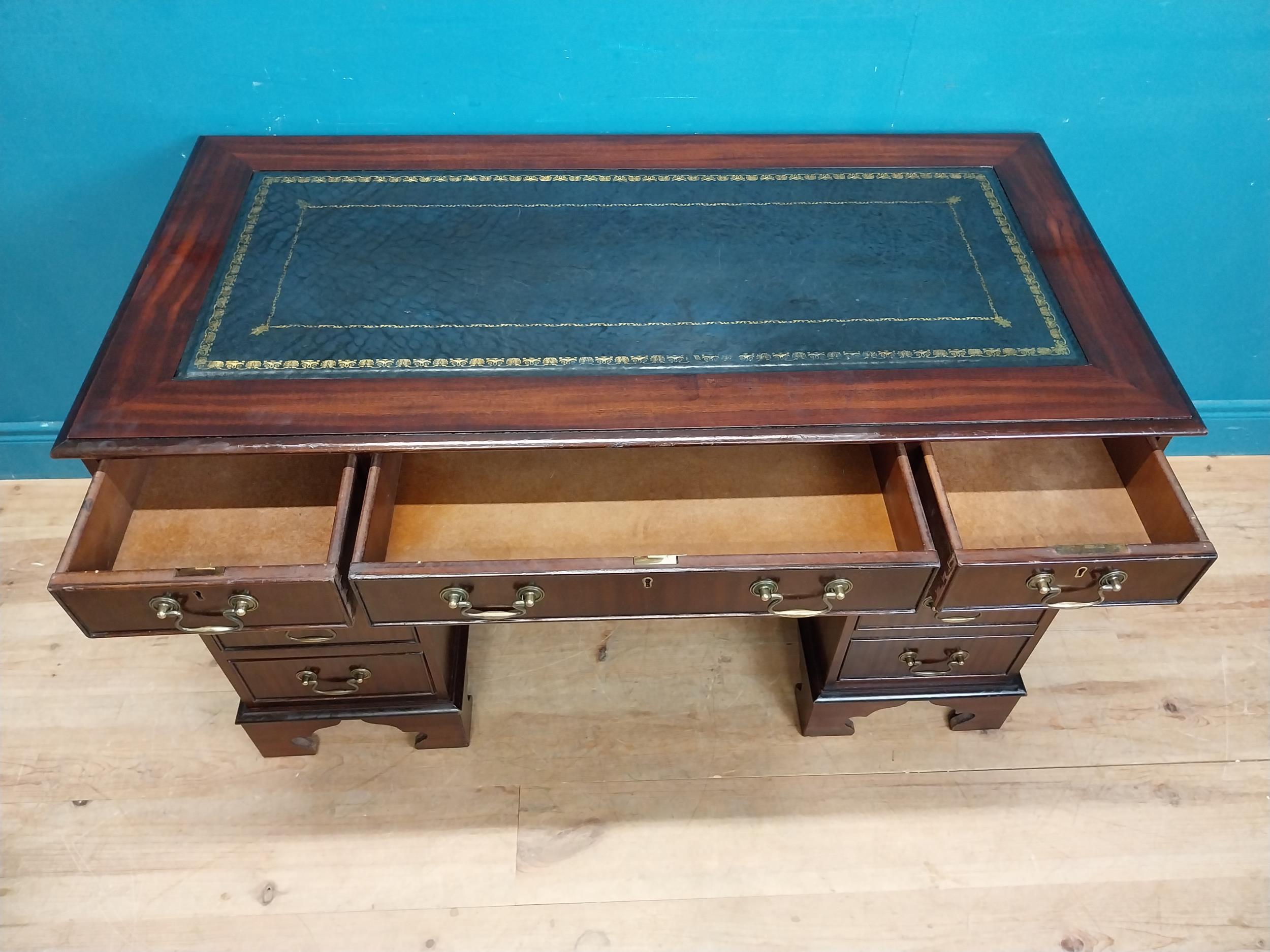 Mahogany pedestal desk with tooled leather top and eight short drawers and single drawer in frieze - Image 6 of 6