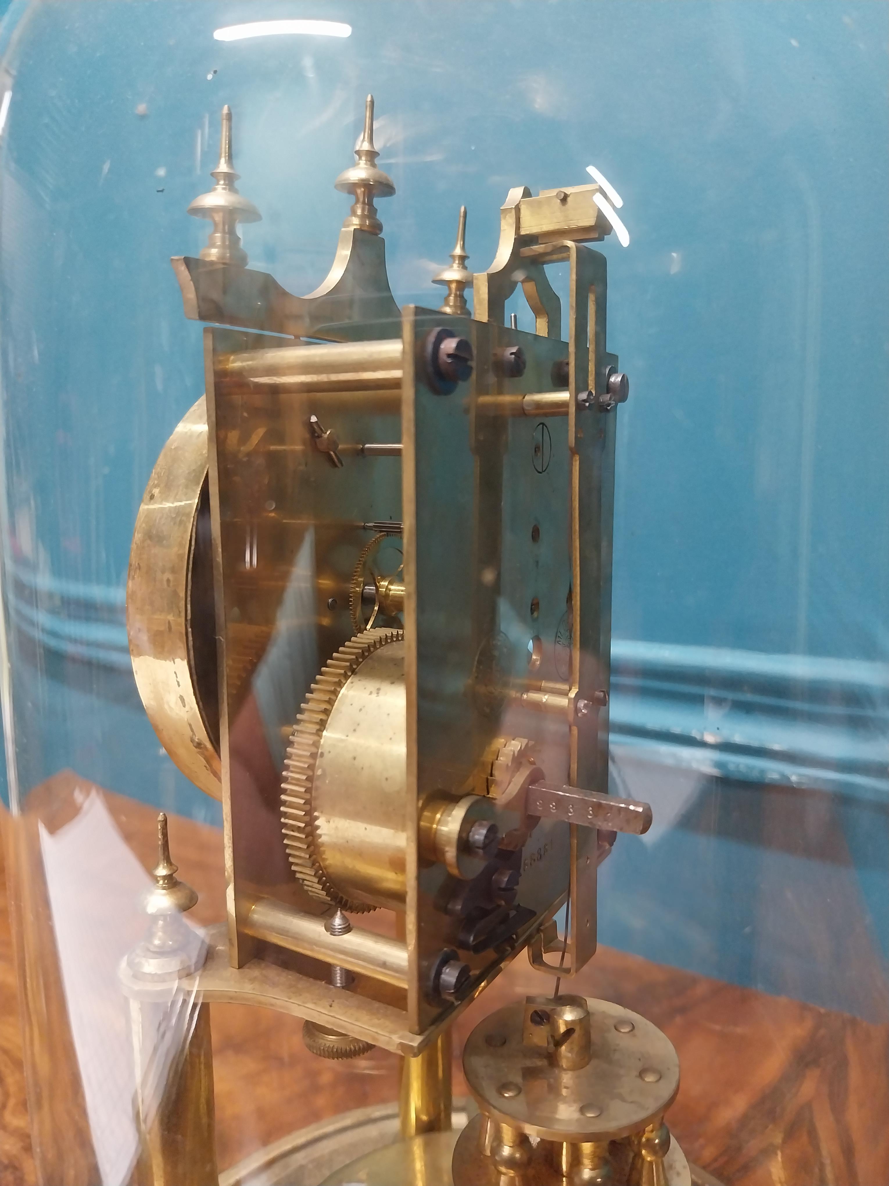 Edwardian brass skeleton clock under glass dome. {28 cm H x 18 cm Dia.}. - Image 3 of 3