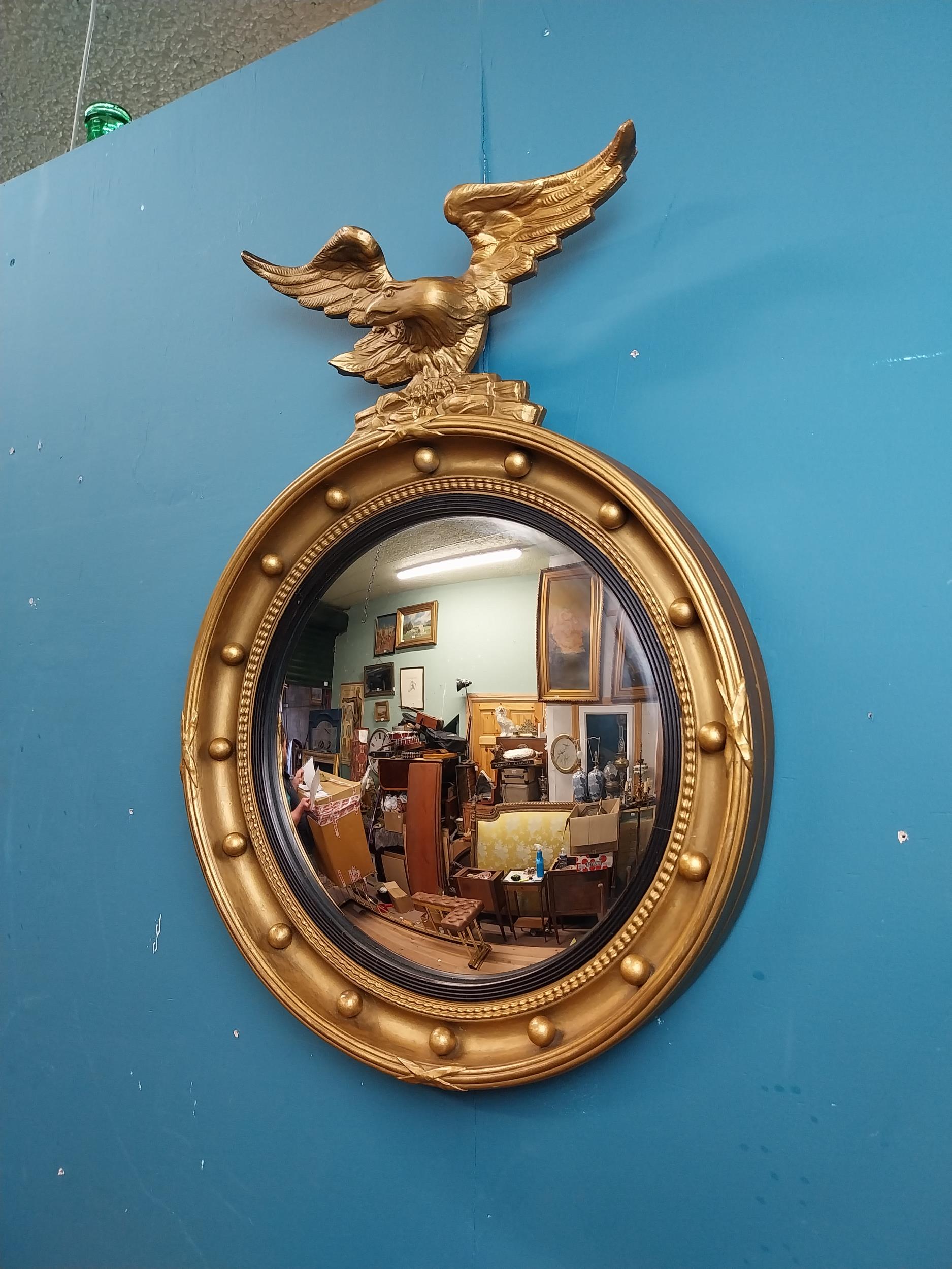 Victorian giltwood convex mirror surmounted by eagle. {63 cm H x 47 cm W}. - Image 3 of 8
