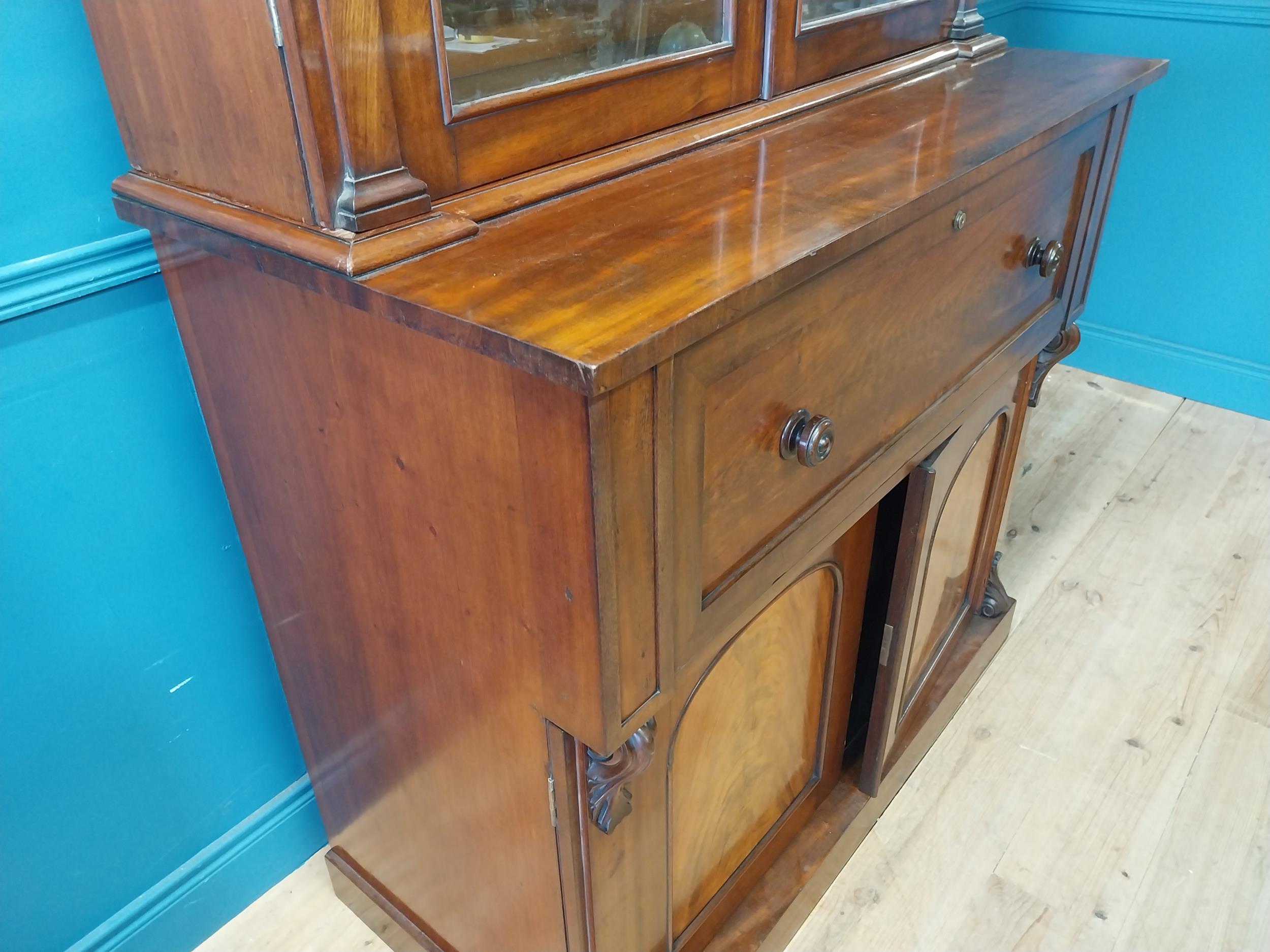 19th C. mahogany bureau bookcase with two glazed doors and fitted interior over two blind doors {231 - Image 10 of 11