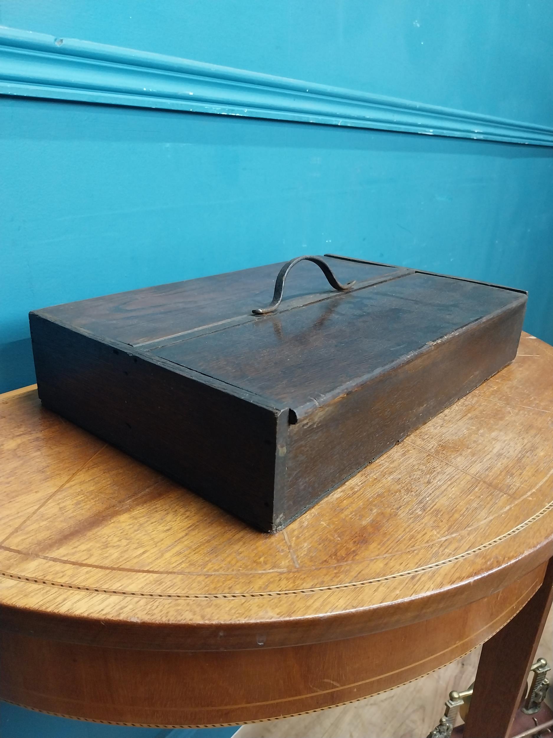 19th C. mahogany cutlery box with metal handle. {12 cm H x 20 cm W x 14 cm D}. - Image 3 of 6