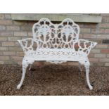 Cast aluminium two seater garden bench {H 84cm x W 100cm x D 50cm }.