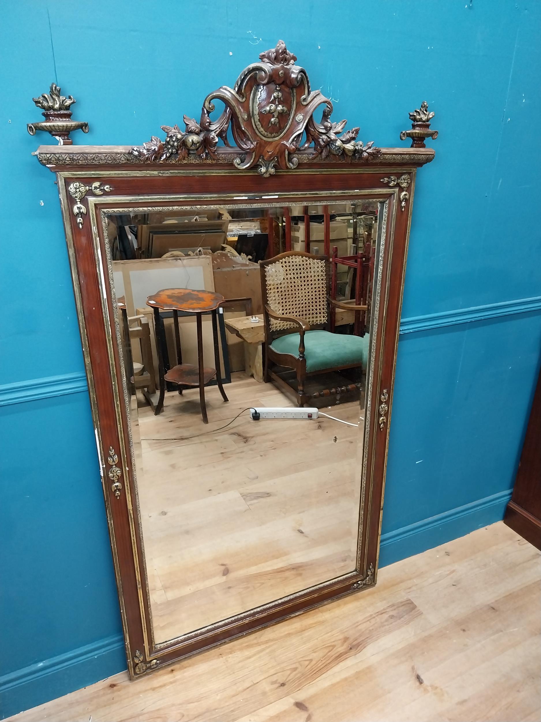 19th C. gilt and painted wood French wall mirror with floral and urn decoration. {172 cm H x 98 cm W - Image 4 of 10