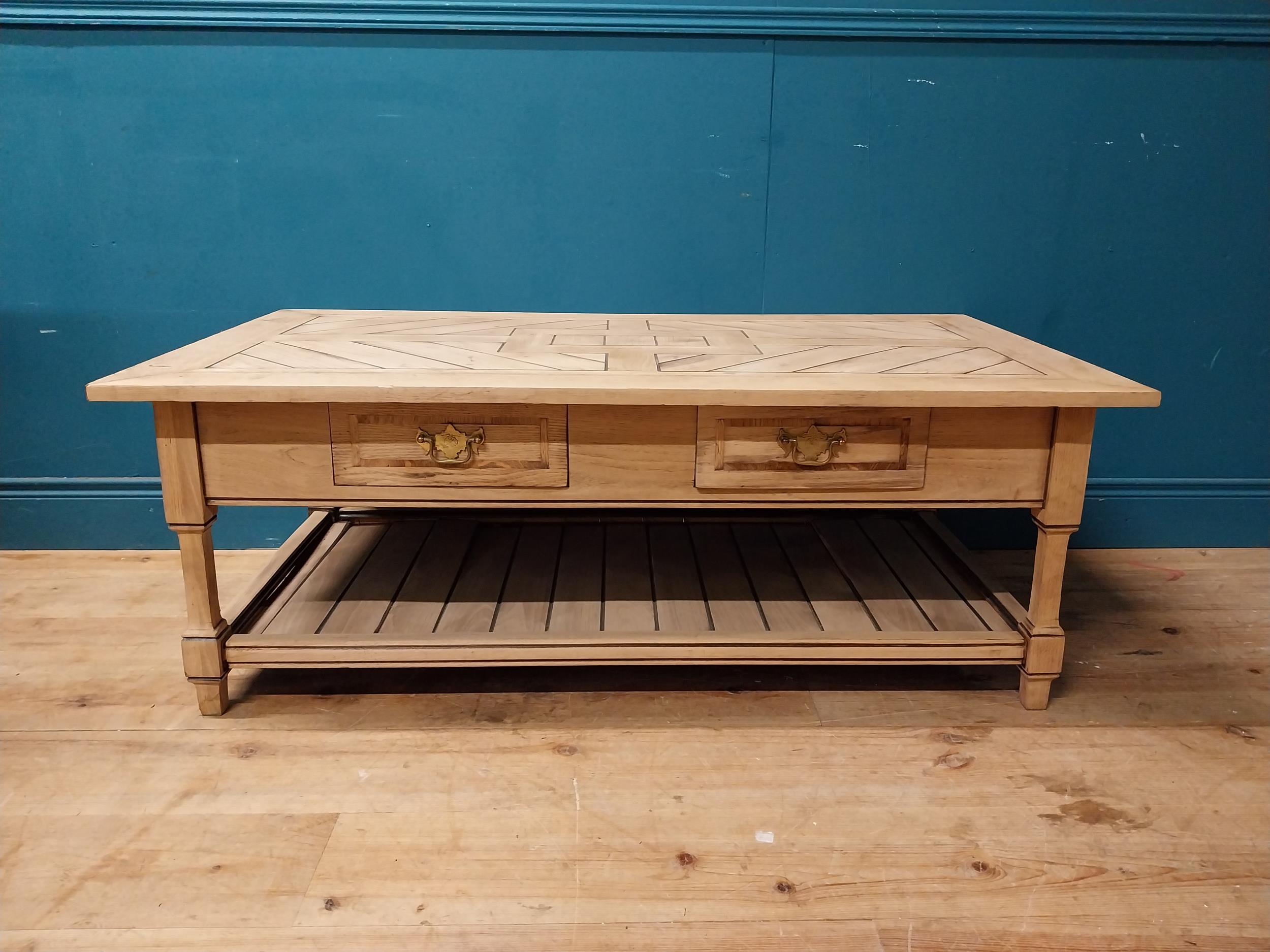 Early 19th C. Edwardian bleached oak coffee table with two drawers in the frieze {48 cm H x 130 cm W - Image 2 of 7