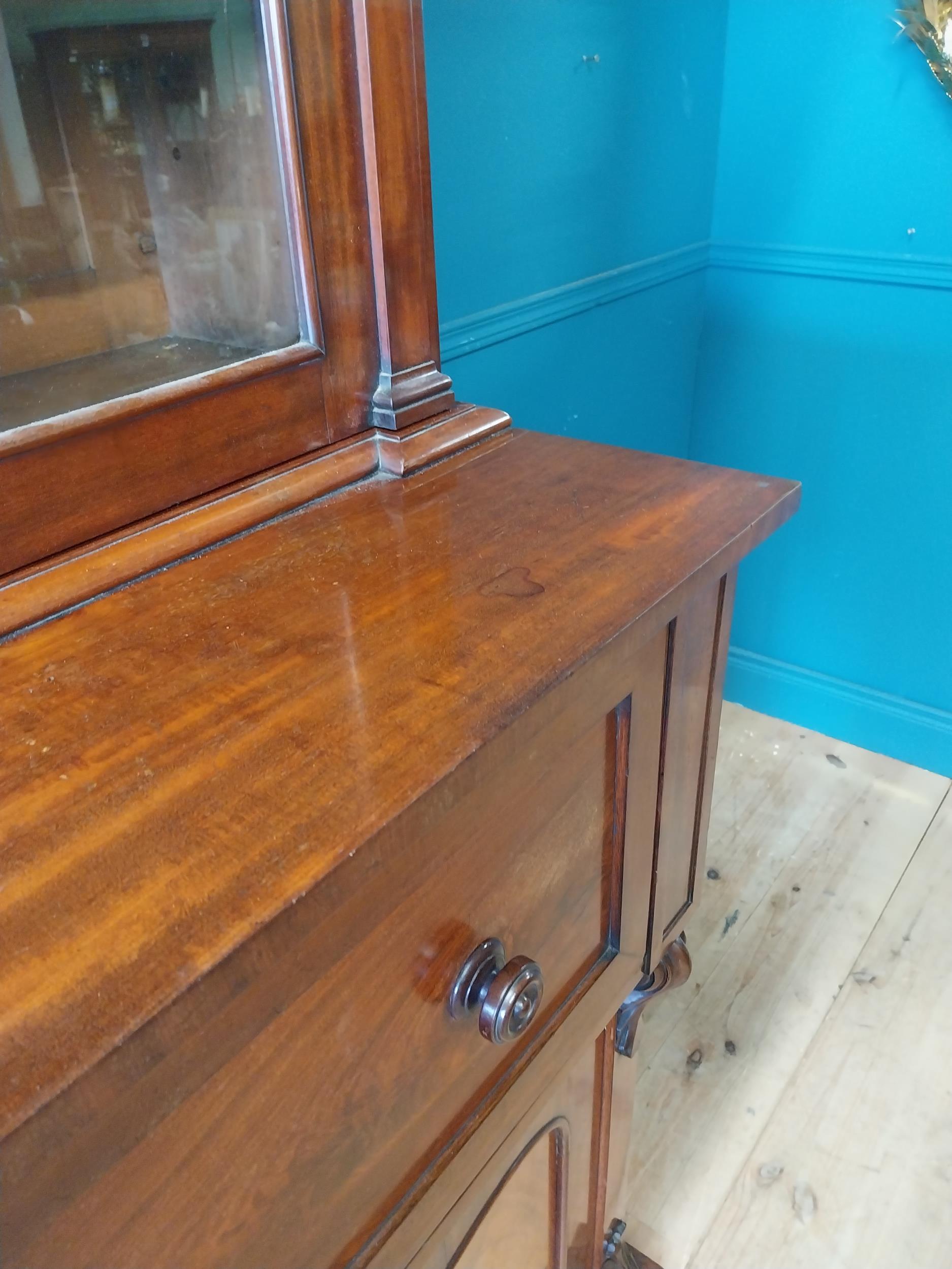 19th C. mahogany bureau bookcase with two glazed doors and fitted interior over two blind doors {231 - Image 9 of 11