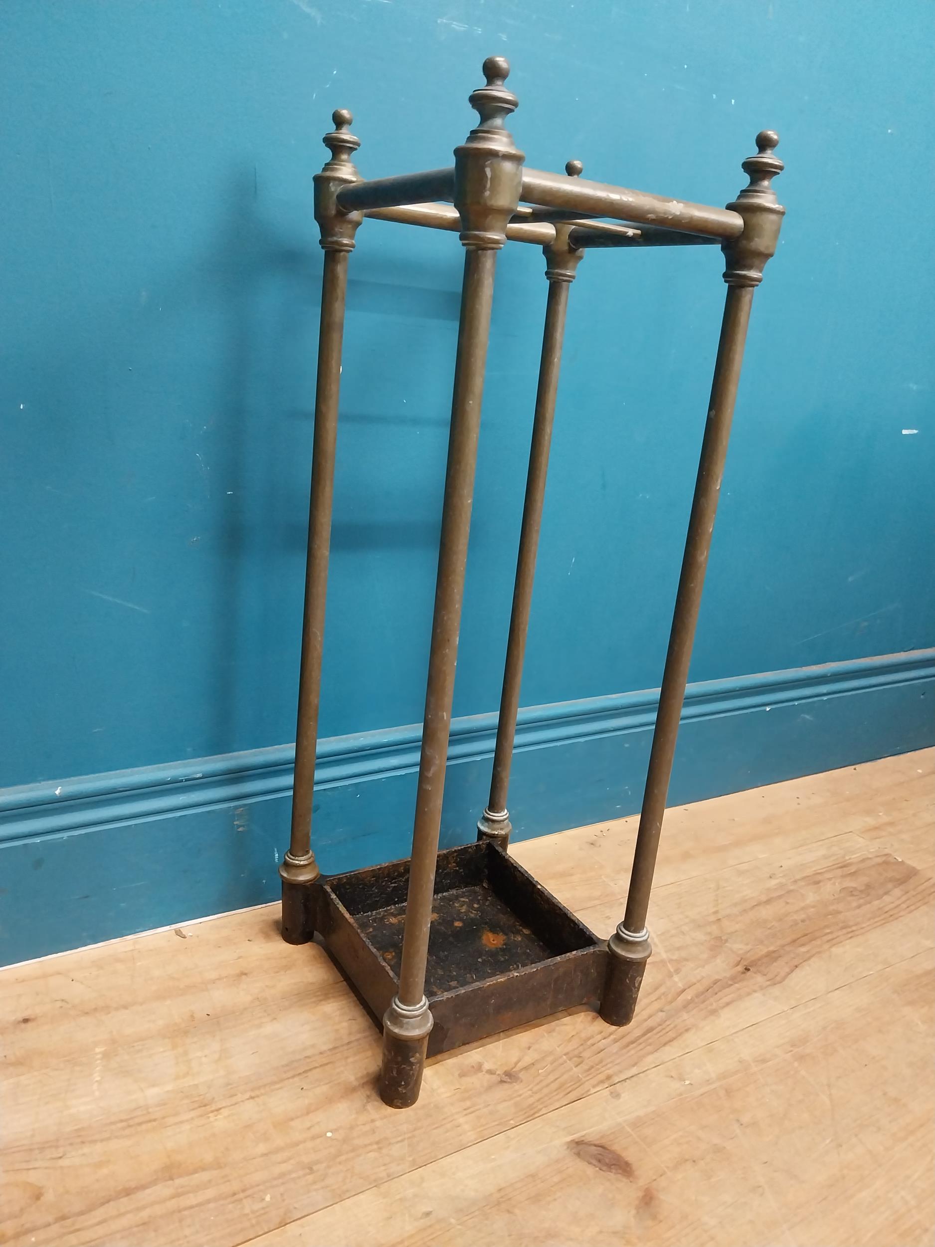 Edwardian brass and cast iron stick stand. {62 cm H x 22 cm W x 22 cm D}. - Image 3 of 4