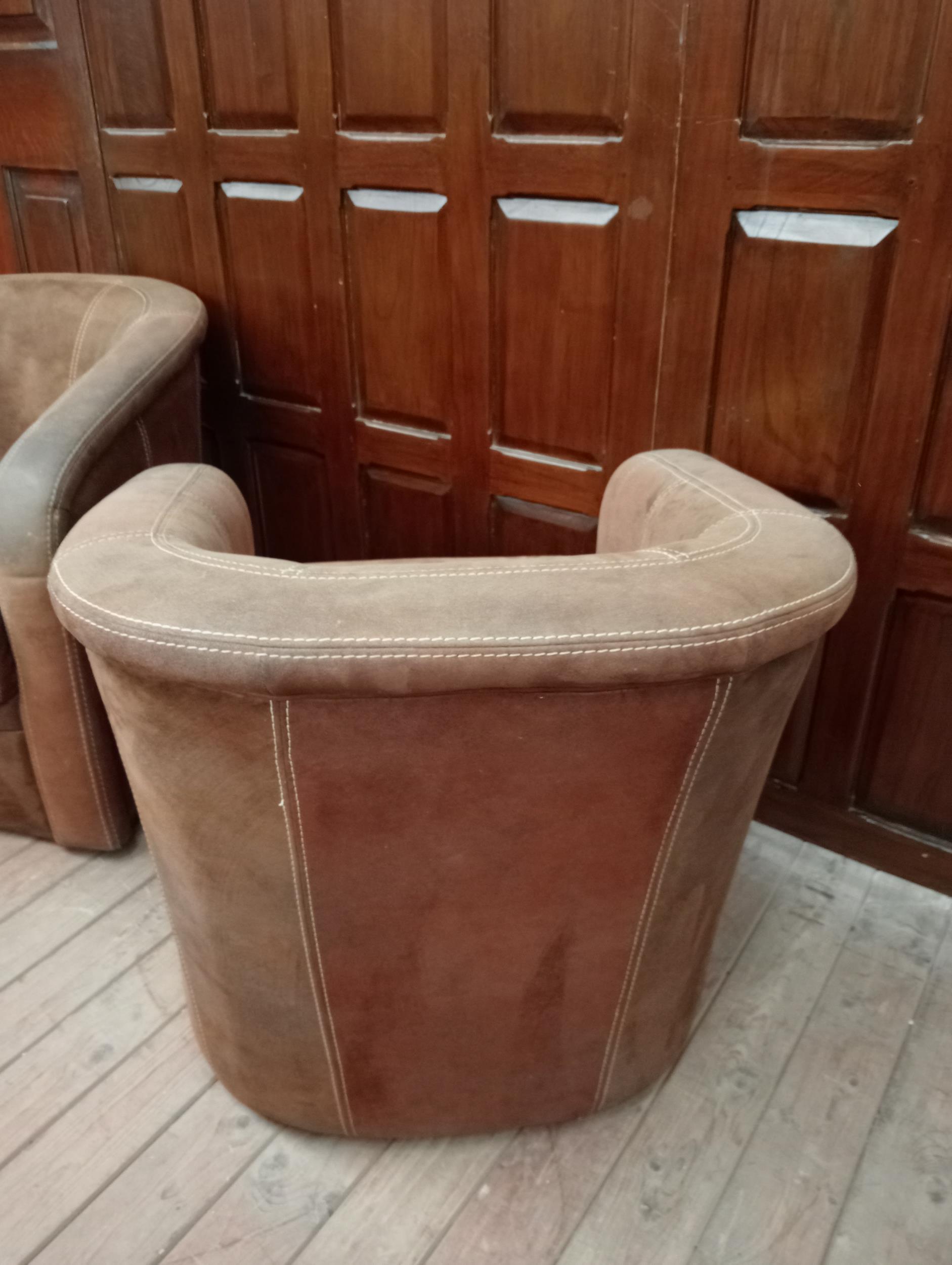 Pair of tanned leather tub chairs {H 76cm x W 73cm x D 80cm }. - Image 3 of 4