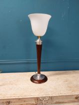 Mid Century rosewood and chrome table lamp with opaline glass shade {76 cm H x 26 cm Dia.}.