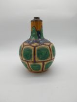 Glazed terracotta oriental lamp base. {29 cm H x 21 cm Dia.}.