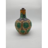 Glazed terracotta oriental lamp base. {29 cm H x 21 cm Dia.}.