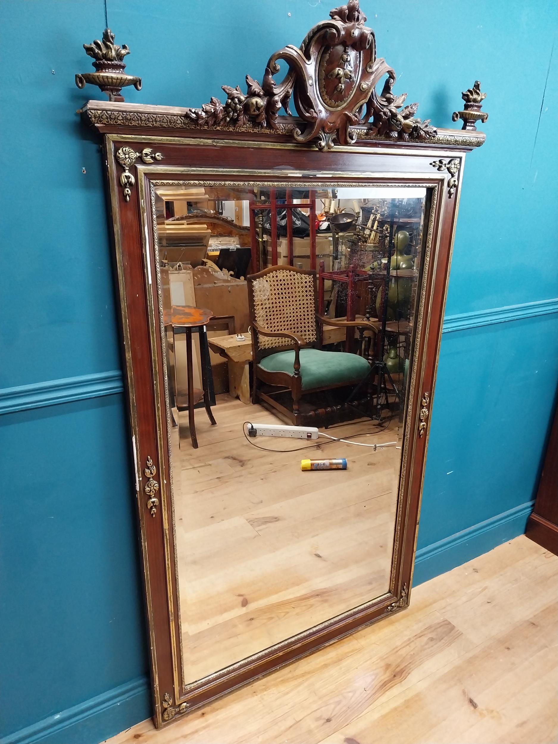 19th C. gilt and painted wood French wall mirror with floral and urn decoration. {172 cm H x 98 cm W - Image 10 of 10