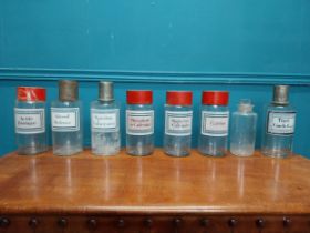 Set of eight early 20th C. glass chemist's jars with original labels.