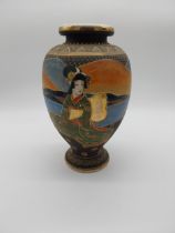 20th C. ceramic Satsuma ware Japanese vase. {31 cm H x 18 cm Dia.}.