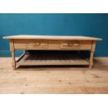 Early 19th C. Edwardian bleached oak coffee table with two drawers in the frieze {48 cm H x 130 cm W