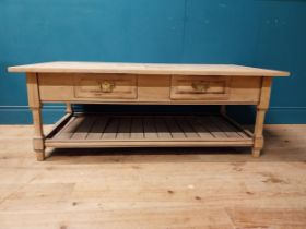 Early 19th C. Edwardian bleached oak coffee table with two drawers in the frieze {48 cm H x 130 cm W