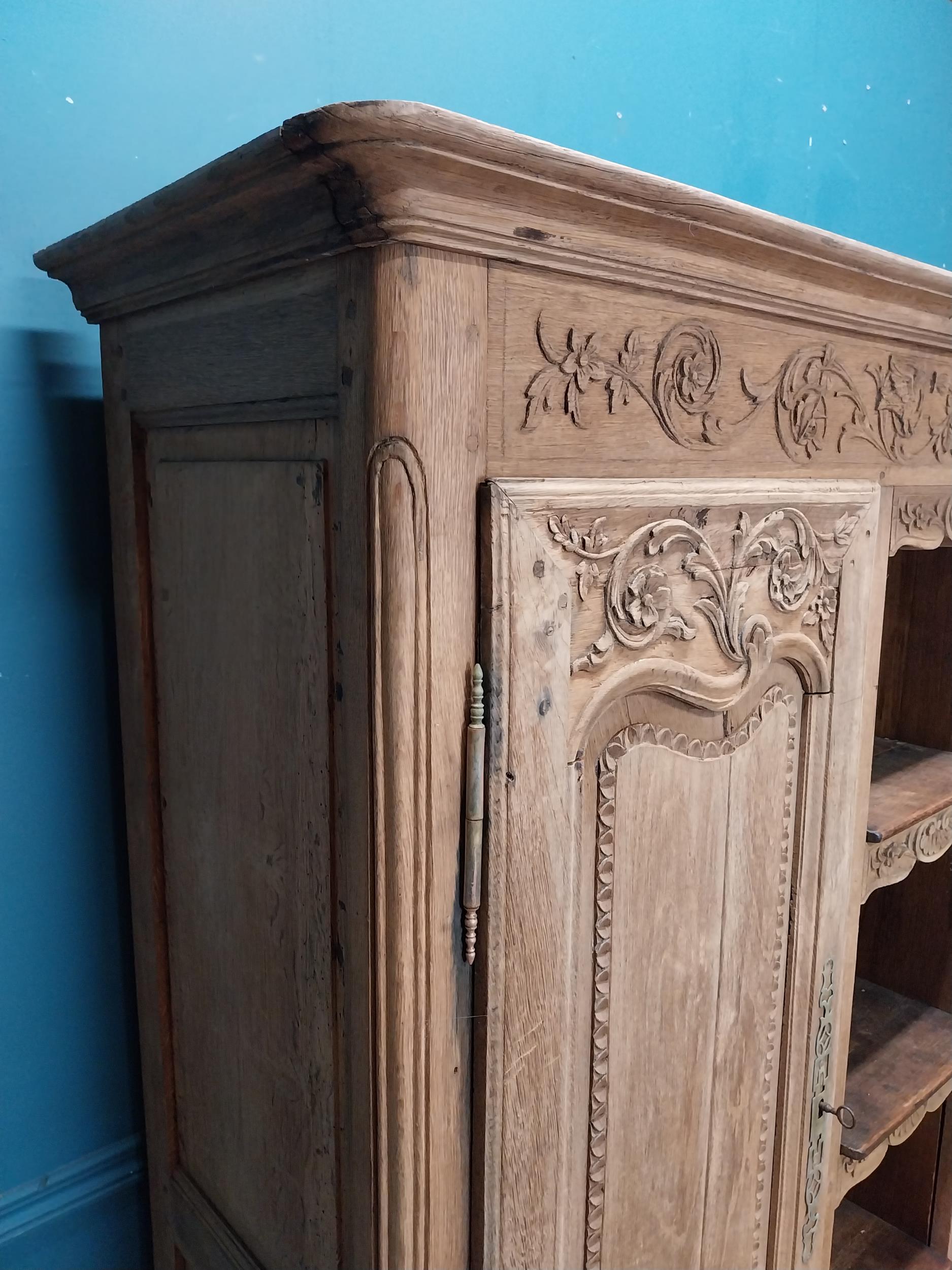 19th C. bleached oak kitchen cabinet with four open shelves in middle surrounded by two short - Image 11 of 11
