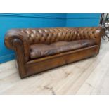 Early 20th C. hand dyed leather three seater Chesterfield { 72cm H X 221cm L X 91cm D}.