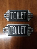 Pair of cast iron Toilet signs in the Art Deco style {6 cm H x 15 cm W}.