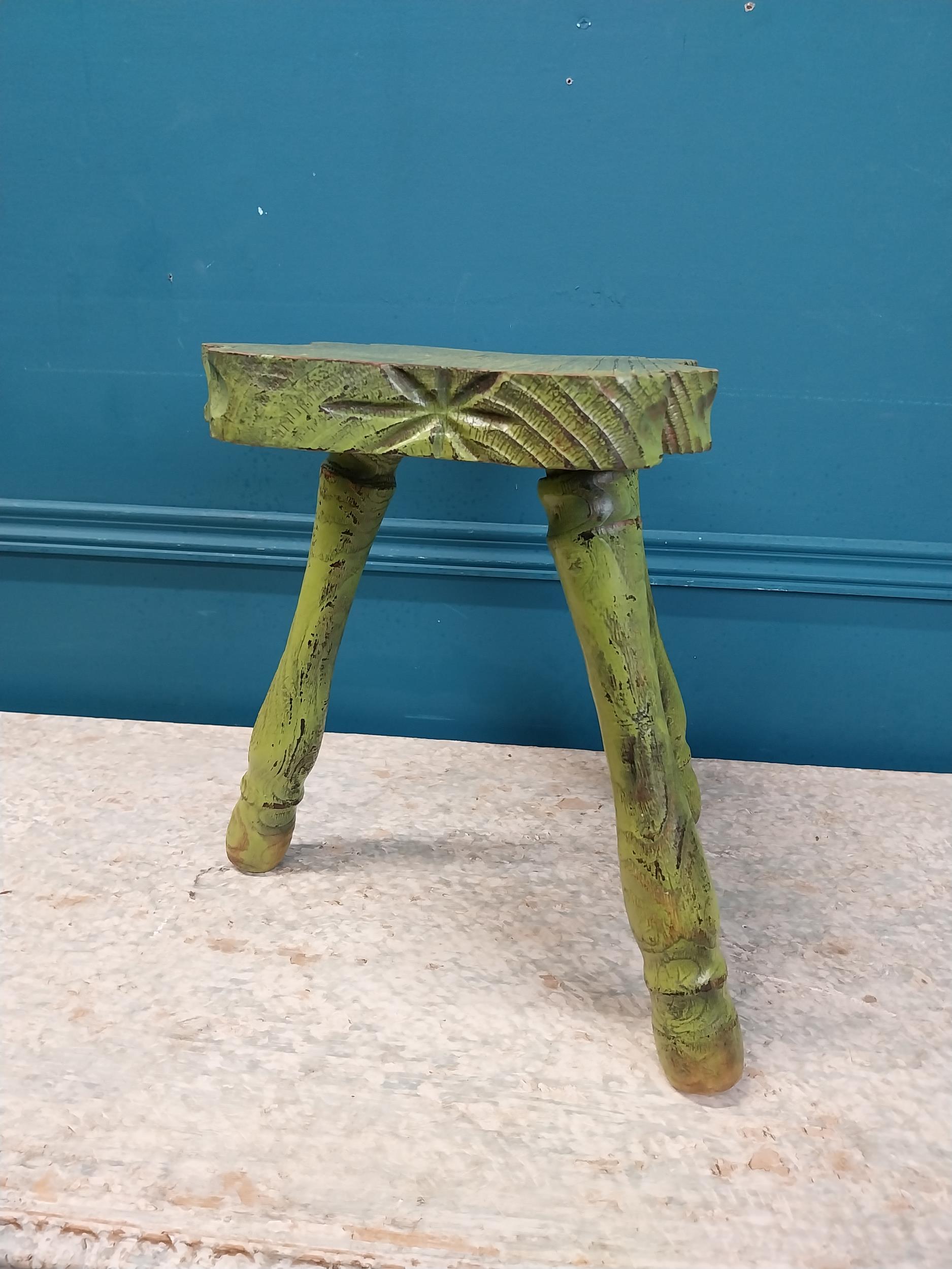 20th C. Irish painted pine milking stool {34 cm H x 30 cm W x 34 cm D}. - Image 4 of 6