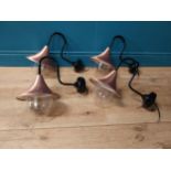 Set of four good quality copper and metal swan neck wall lights {40 cm H x 42 cm W x 25 cm D}.