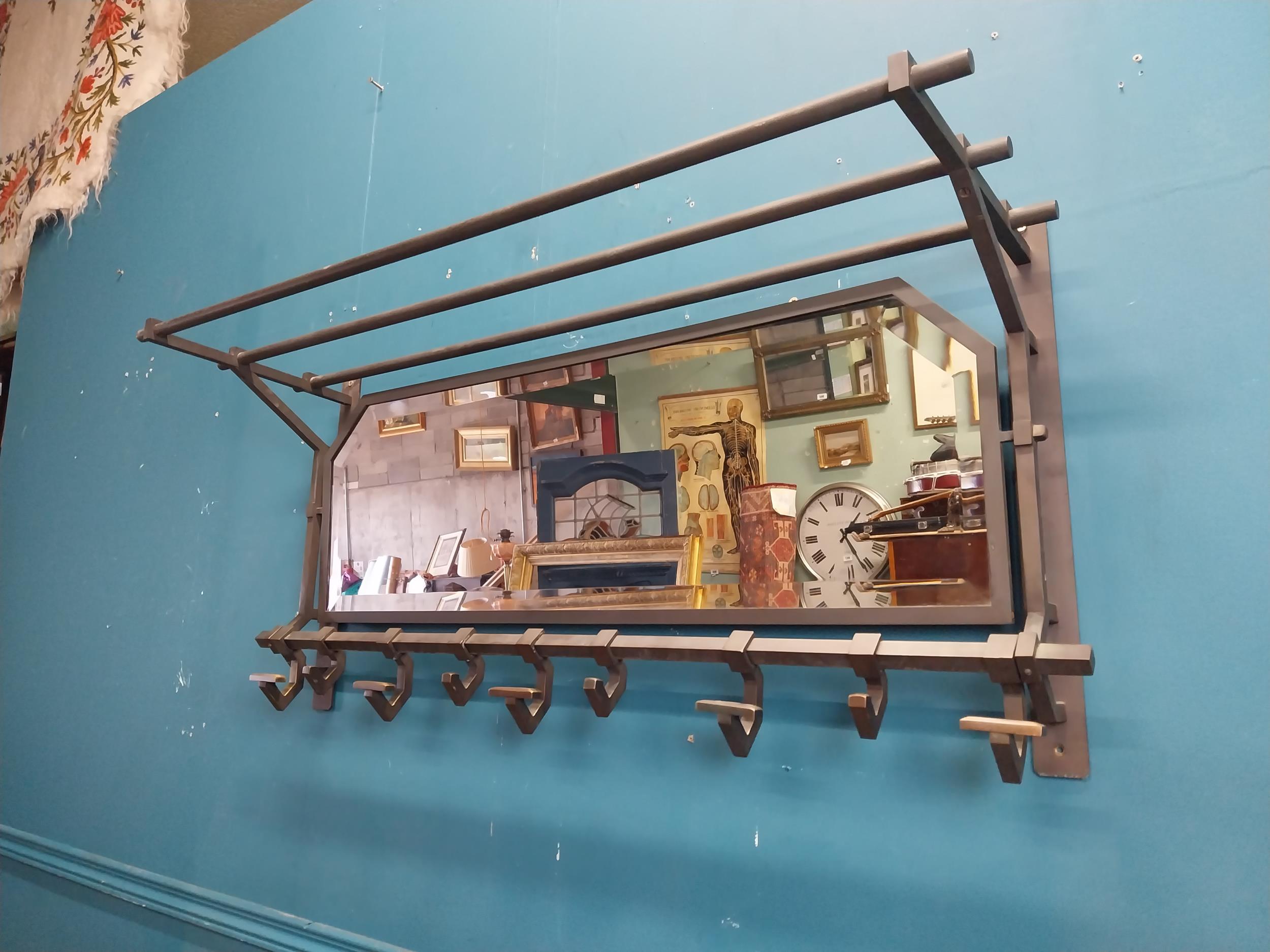 Rare early 20th C. bronze luggage and coat rack with mirror. {50 cm H x 101 cm W x 30 cm D}. - Image 4 of 6