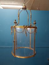 Rare early 19th C. French gilded bronze hall lantern with bow and swag decoration. {104 cm H x 50 cm