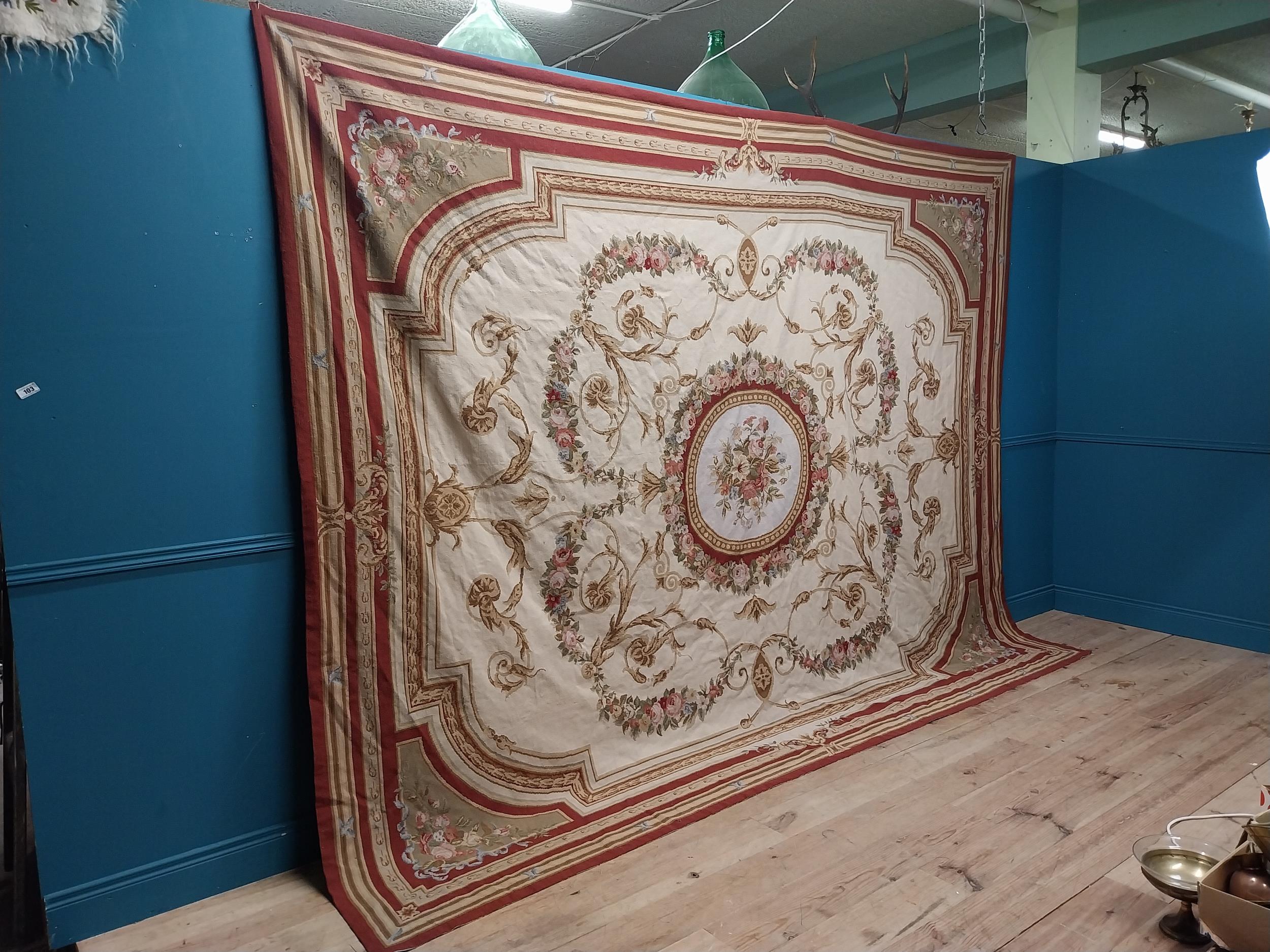 Late 19th C. French Aubusson carpet - tapestry with floral decoration. {381 cm L x 300 cm W}. - Image 2 of 6