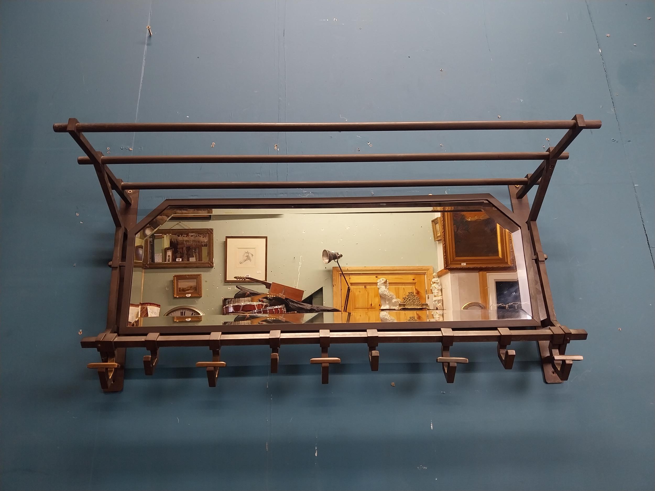 Rare early 20th C. bronze luggage and coat rack with mirror. {50 cm H x 101 cm W x 30 cm D}. - Image 6 of 6