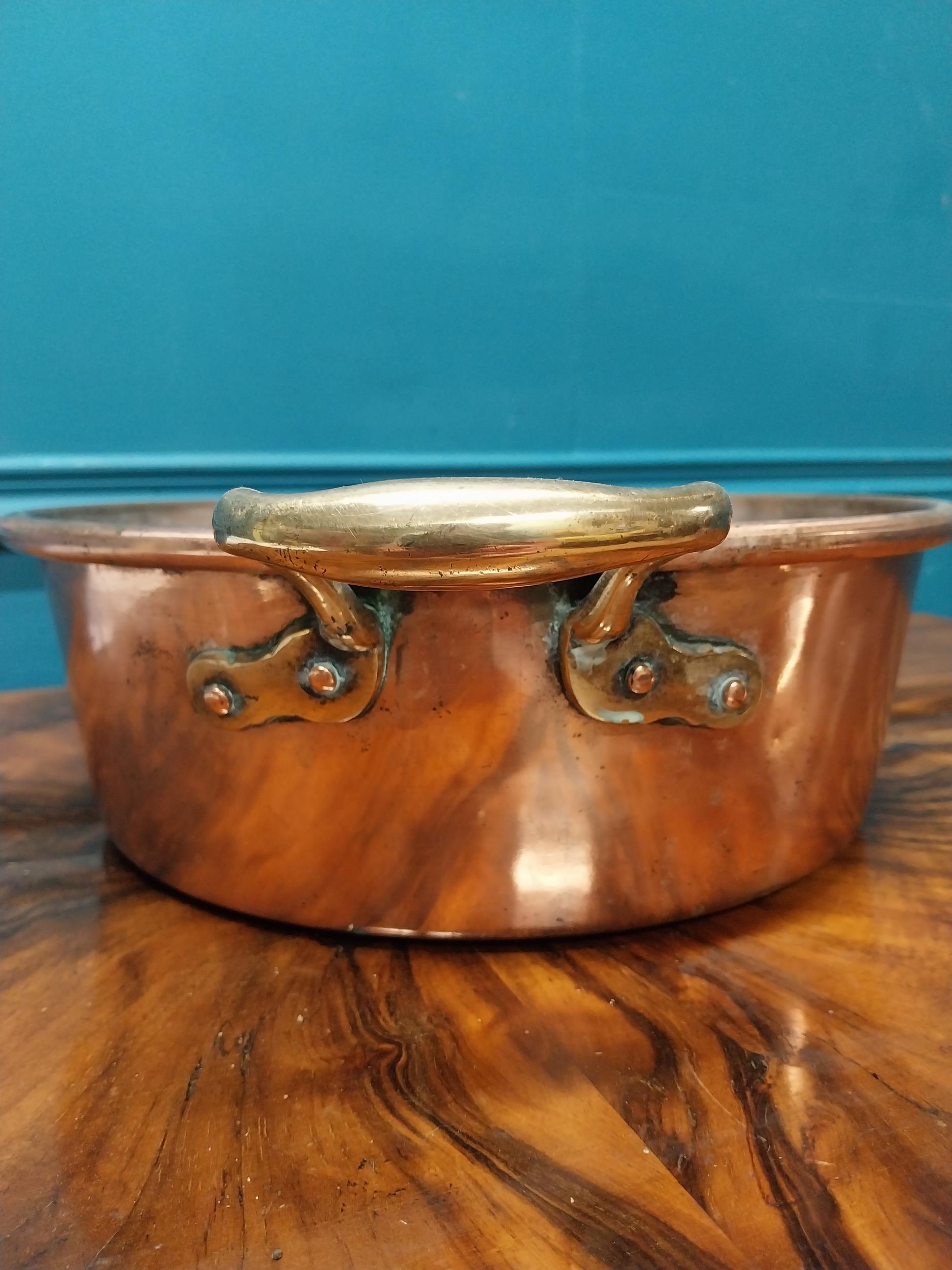 19th C. copper and brass preserving pan. {11 cm H x 43 cm W x 33 cm D}. - Image 3 of 4