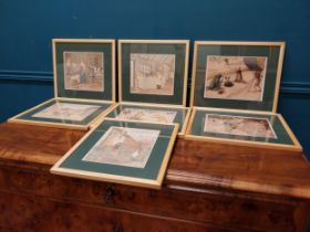 Set of seven early 20th C. coloured prints by Louie Moe. {33 cm H x 30 cm D}.