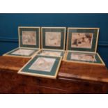 Set of seven early 20th C. coloured prints by Louie Moe. {33 cm H x 30 cm D}.