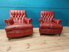 Pair of good quality early 20th C. deep buttoned leather arm chairs {86 cm H x 90 cm W x 95 cm D}.