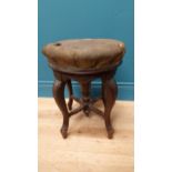 Victorian carved mahogany revolving piano stool with upholstered seat {48 cm H x 34 cm Dia.}.