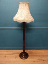 Edwardian mahogany standard lamp with cloth shade {173 cm H x 52 cm Dia.}.