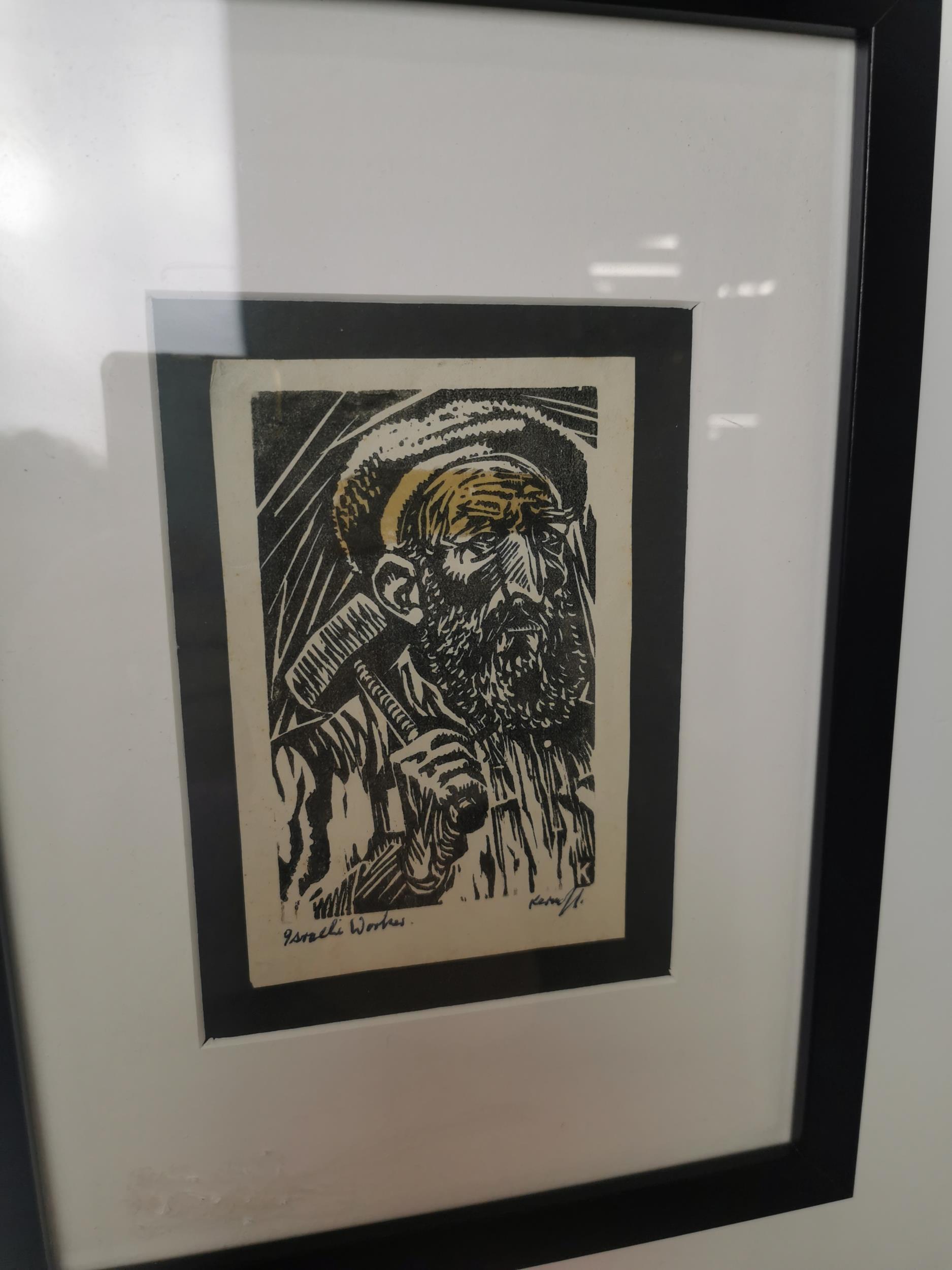 Kernoff Israeli Worker Woodcut { 33cm H X 24cm W }. - Bild 2 aus 2