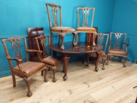 Edwardian mahogany dining table {75 cm H x 120 cm W x 236 cm D} with four plus two leather