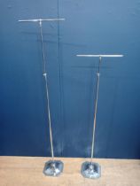 Pair of chrome adjustable shop display stands {H 164cm down to H 93cm x W 30cm x D 18cm }.