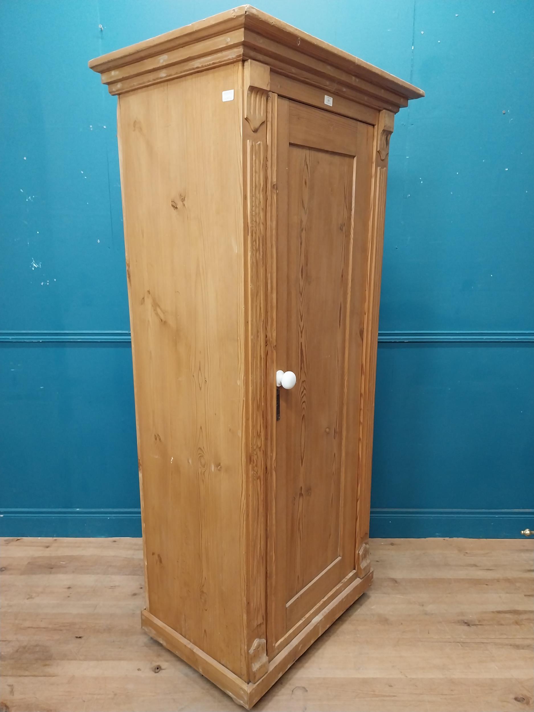 Stripped pine single door kitchen cupboard with six graduated inner shelves. {188 cm H x 88 cm W x - Image 3 of 7