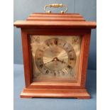 Mahogany carriage clock quartz chime {H 23cm x W 19cm x D 13cm }.