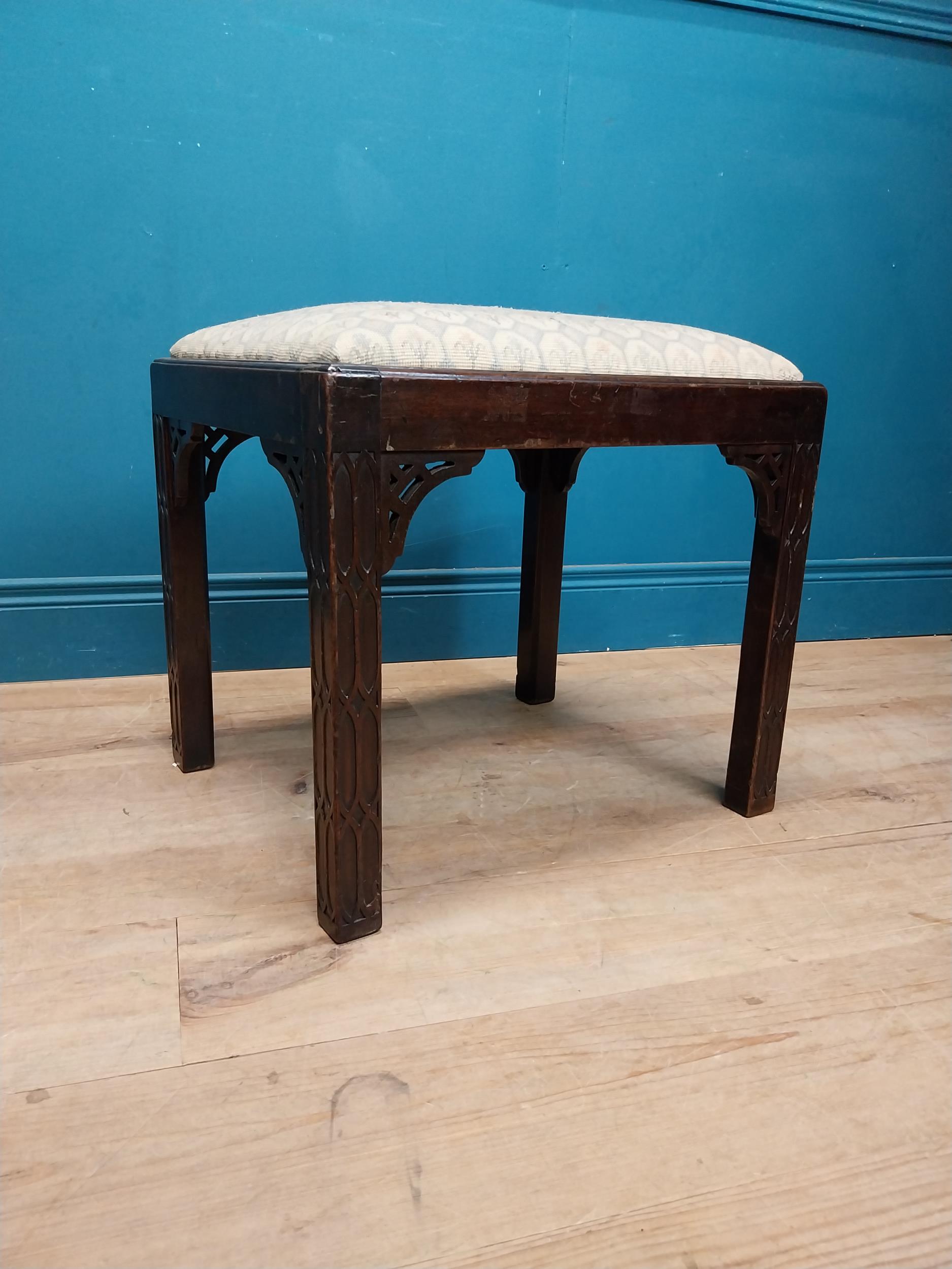 19th C. mahogany and upholstered stool in the Chippendale style. {46 cm H x 54 cm W x 43 cm D}. - Image 4 of 7