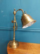 Good quality brass desk lamp with brass shade and scroll decoration. {60 cm H x 50 cm W x 20 cm D}.