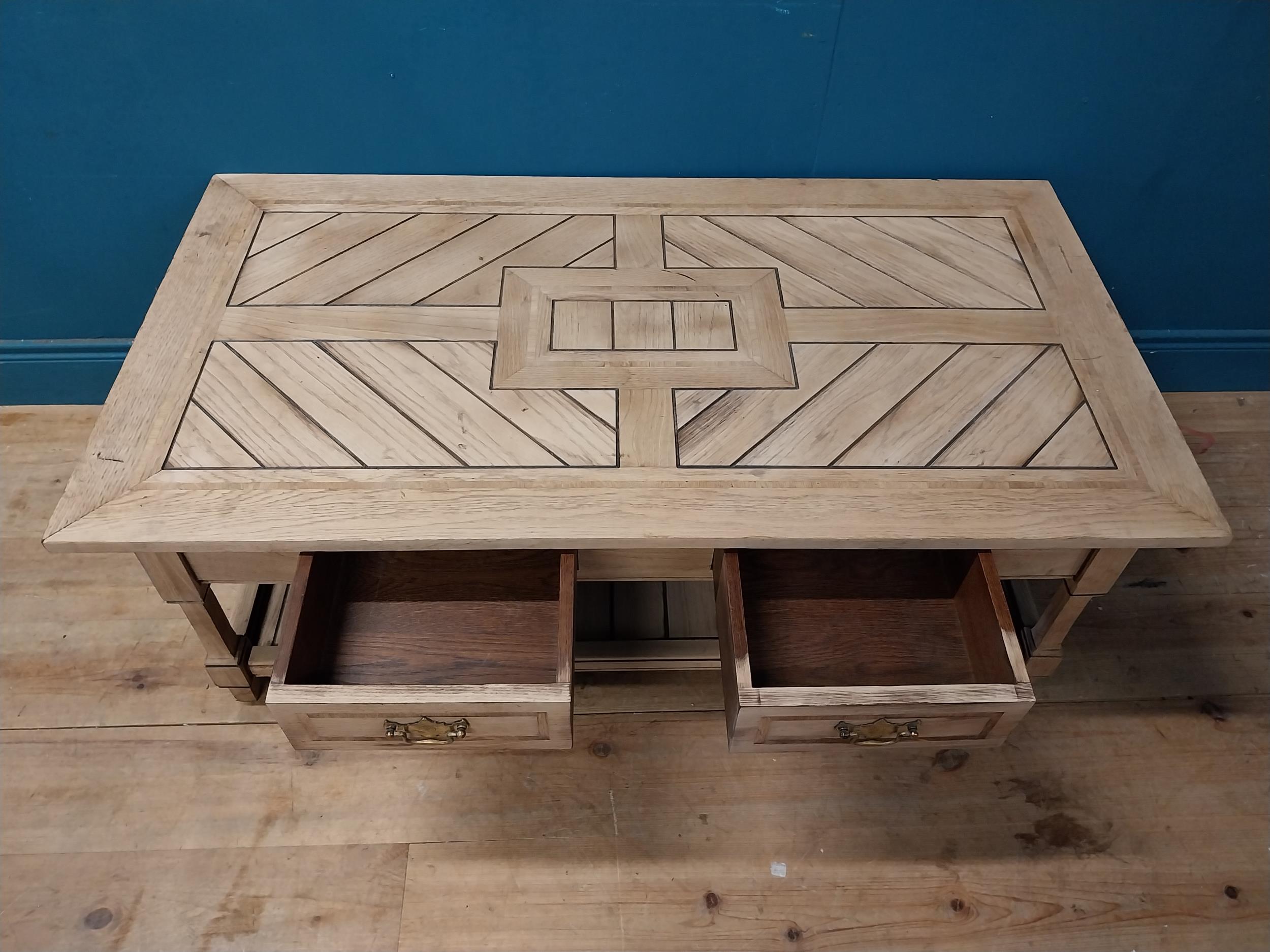 Early 19th C. Edwardian bleached oak coffee table with two drawers in the frieze {48 cm H x 130 cm W - Image 7 of 7