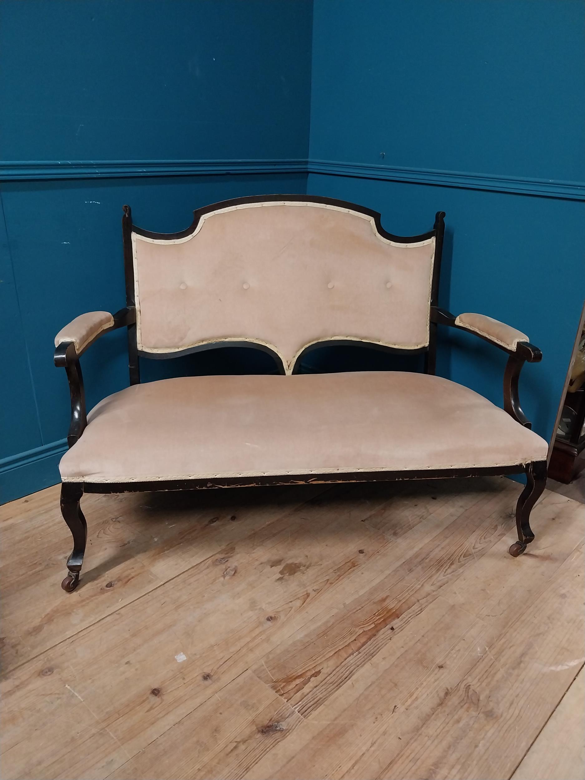 Edwardian ebonised and upholstered parlour suite {Sofa 94 cm H x 134 cm W x 66 cm D and Pair of - Image 2 of 4