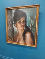 Framed coloured print of Girl JH Lynch. {64 cm H x 53 cm W}.